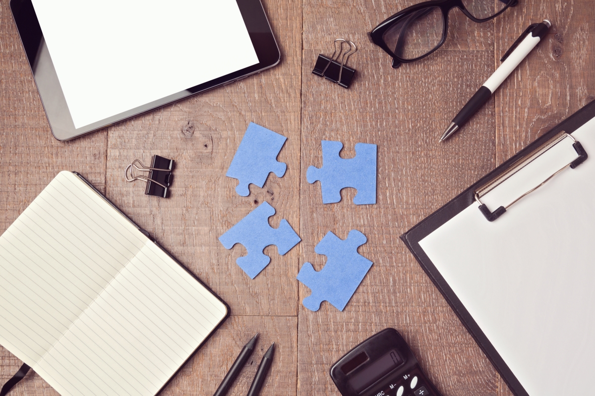 Puzzle pieces on desk